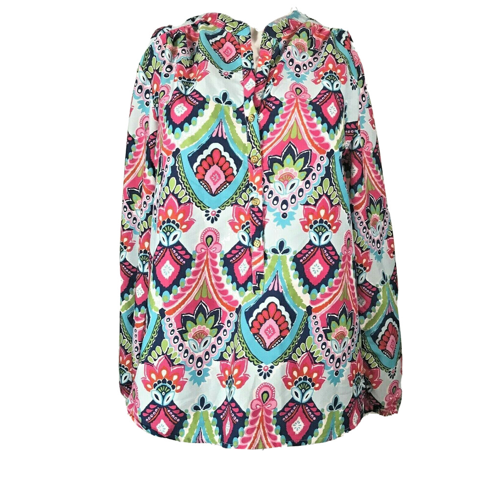 Buckhead Betties Blouse Womens Sz‎ S Bright Multicolor Pattern Long Sleeve Flowy